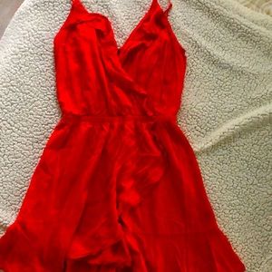 Red mini spaghetti strap dress